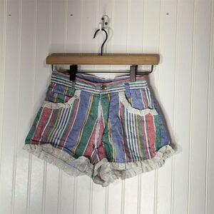 VTG Camptown Club Striped Lace Ruffle Hot Pants Shorts Size 11/12 Y2K 70s Retro